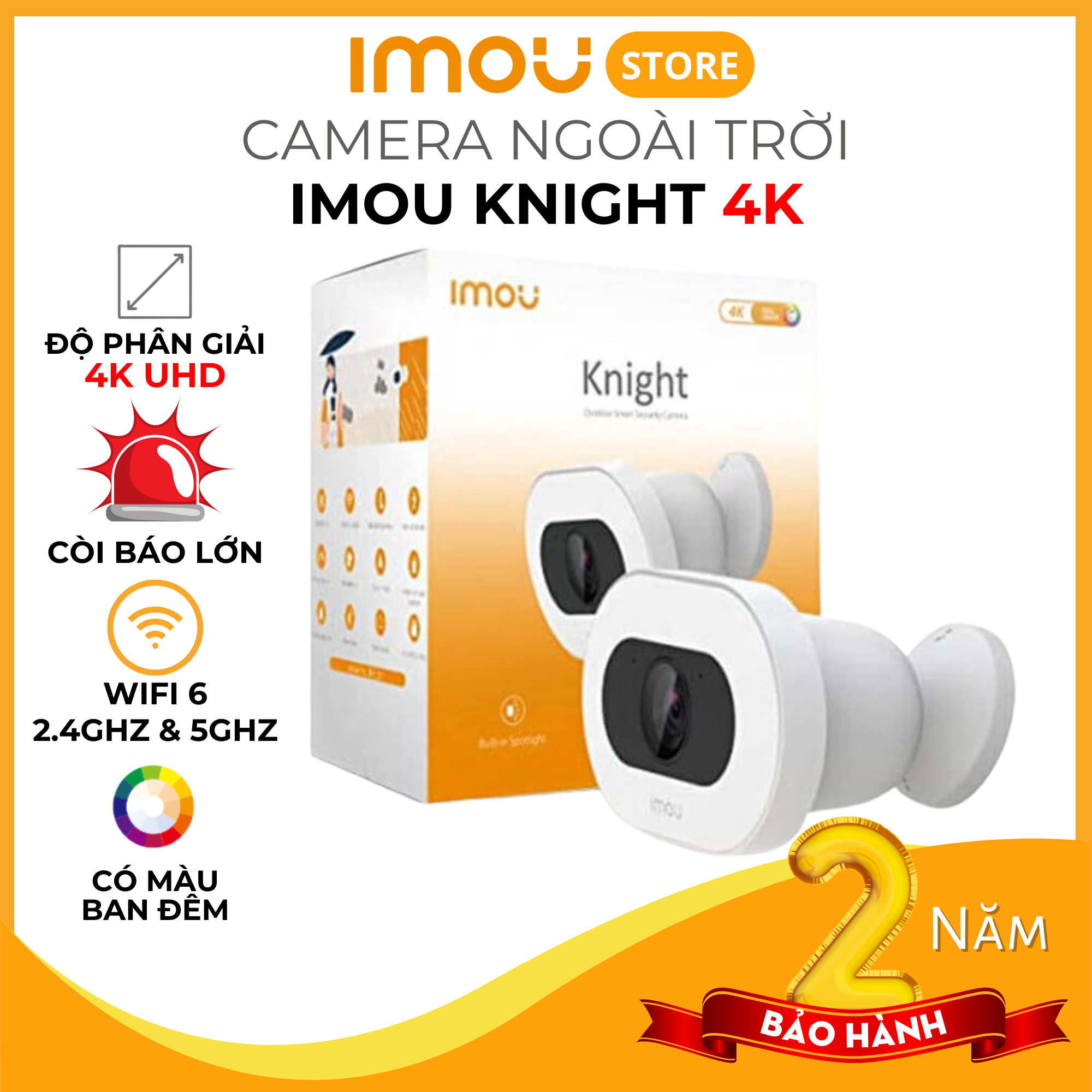 Camera Imou Knight 4K UHD - Camera ngoài trời siêu nét, hỗ trợ Wifi 6 2.4GHz và 5GHz, tạo vùng ranh giới, nhìn màu ban đêm - Hàng chính hãng