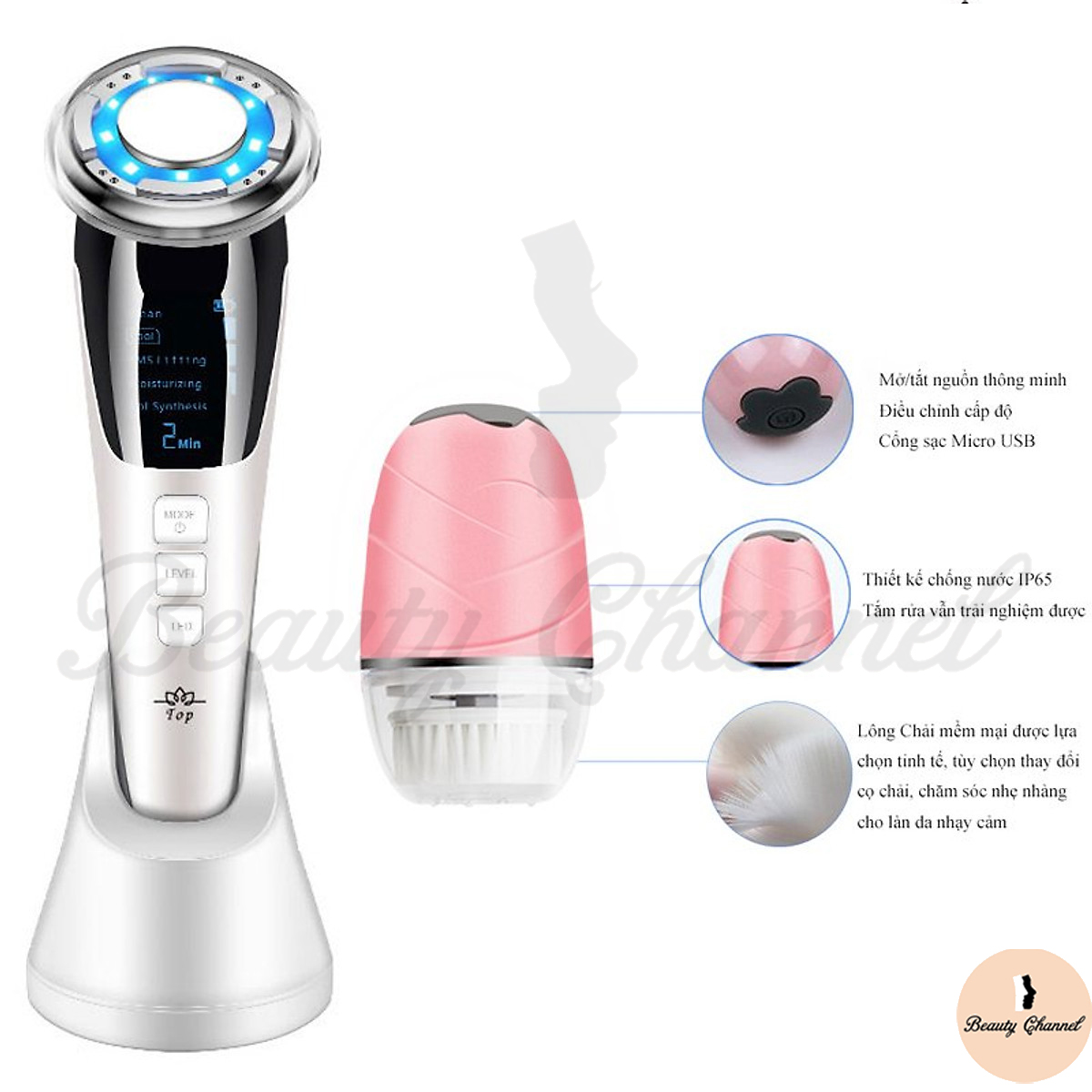 Búa Điện Di Massage Mặt Làm Đẹp Da 5 in 1 Photon Nóng Và Lạnh EMS Kèm Máy Rửa Mặt Mini Tiện Lợi 3 in 1