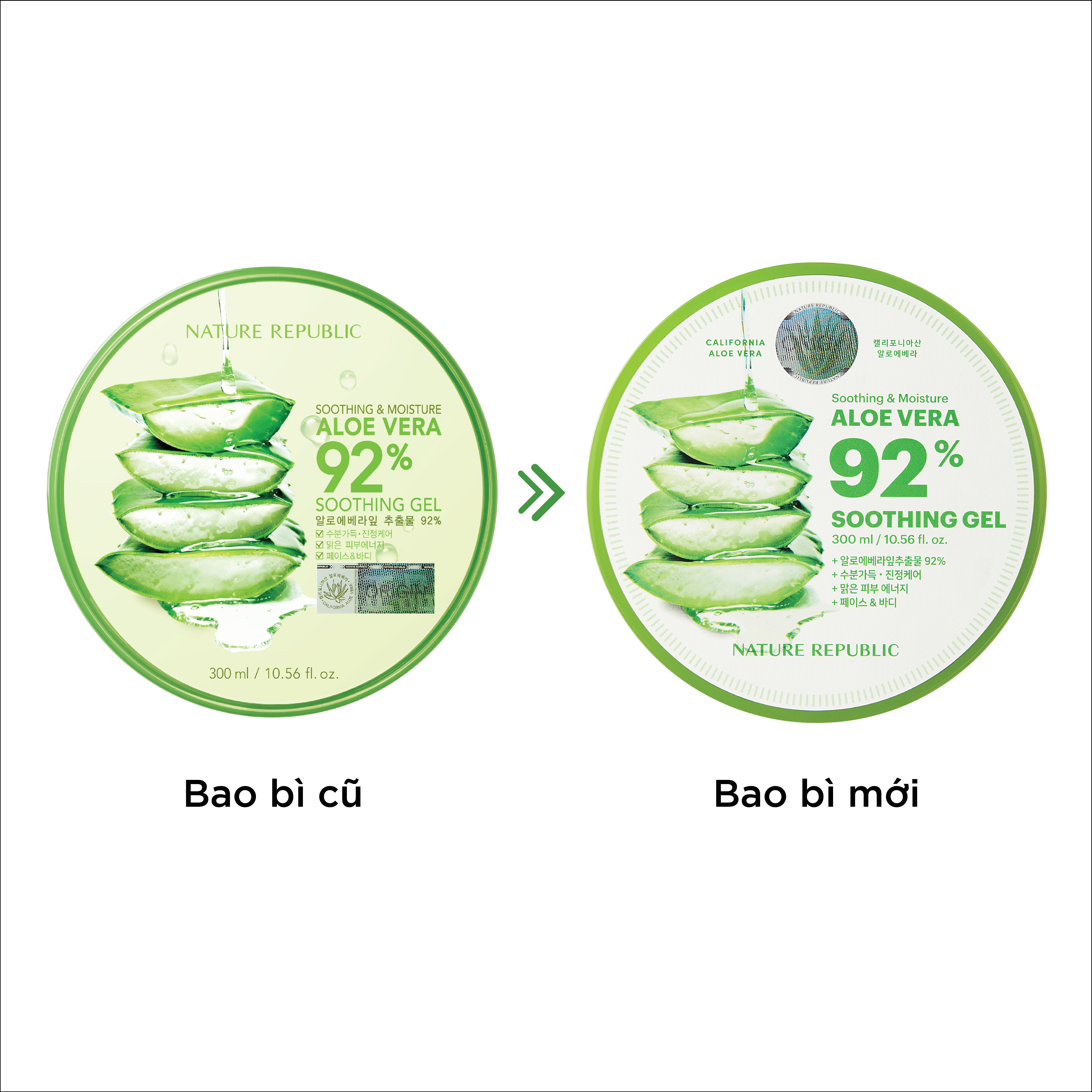 Gel Dưỡng Ẩm Nature Republic Chiết Xuất Lô Hội Soothing &amp; Moisture Aloe Vera 92% Soothing Gel 300ml