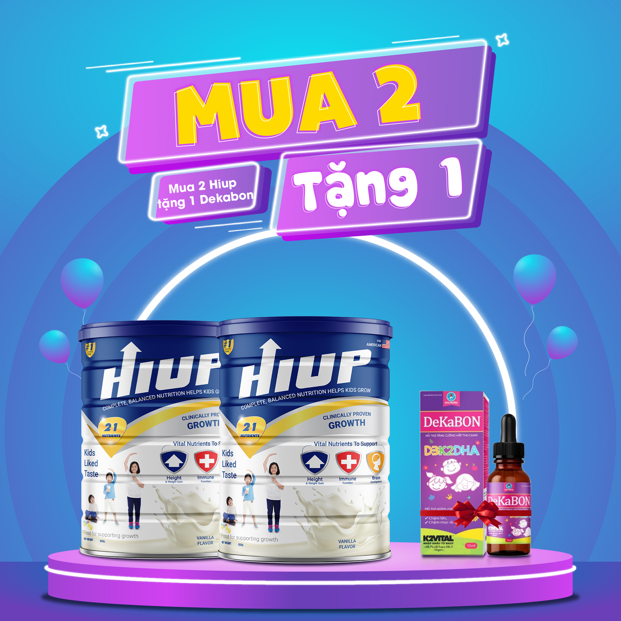 Combo 2 hộp sữa bột HIUP tăng chiều cao cho trẻ từ 2 đến 15 tuổi