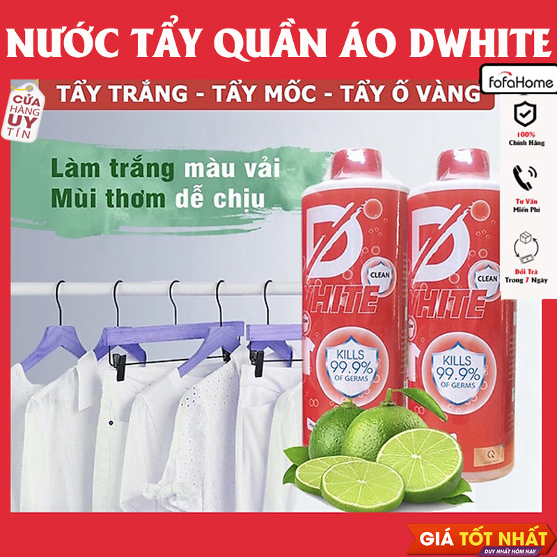 Chai Tẩy Trắng Quần Áo D-White, Tẩy Mốc, Ố Vàng, Không Phai Màu Vải Đánh Bay Mọi Vết Bẩn