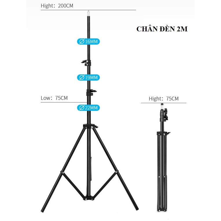 Chân Đèn 2M Chuyên Dùng Trong Studio, Chân Đèn Flash, Chân Đầu Ren 1/4 Hàng Chính Hãng