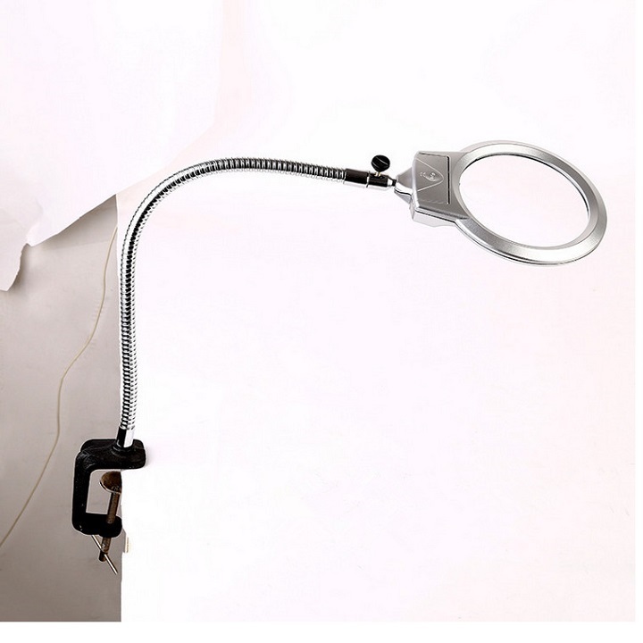 Kính lúp kẹp- để bàn thân uốn cong, sữa chữa mạch điện tử có đèn trợ sáng Ver2 cao cấp