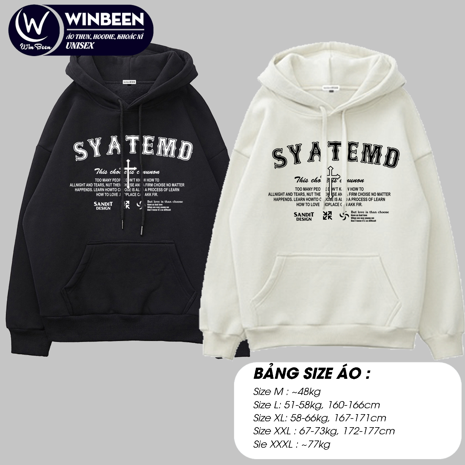 Hoodie form rộng WinBeen mẫu mới SYATEMD, dáng rộng vải nỉ dầy mũ trùm to, hình in hot trend