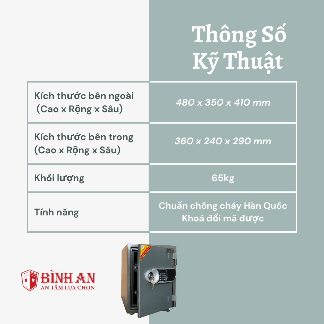 Két Sắt Chống Cháy Gia Đình TRULY TL-47 Chống Cháy, Chống Trộm Công Nghệ Hàn Quốc 65kg - Hàng Chính Hãng