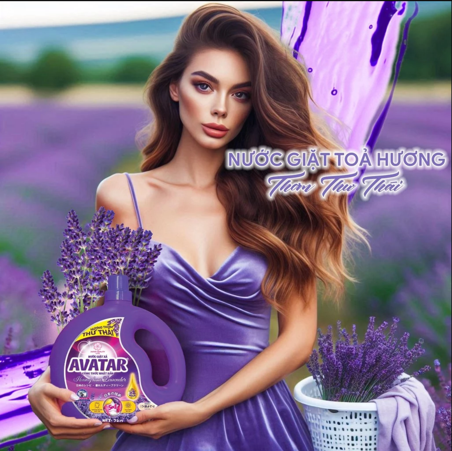 Combo 2 Can Nước Giặt Xả Vải Avatar Hương Lavender 4kg