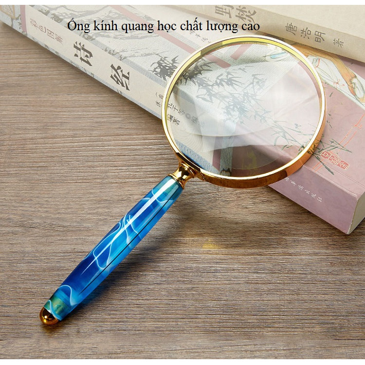Kính lúp 6X cầm tay đá mạ vân tay cầm đá, khung kim loại siêu chắc chắn, hình ảnh sắc nét