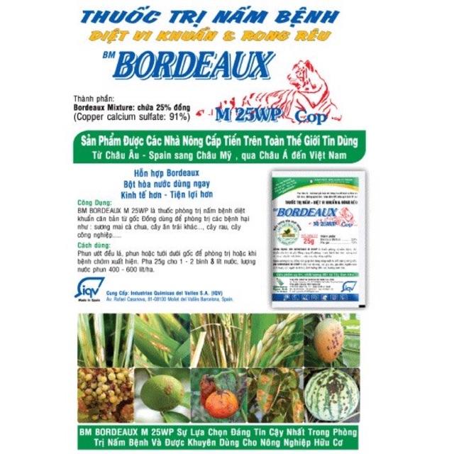 Diệt Trừ Nấm Bệnh - Đốm Cháy Lá - Diệt Khuẩn - Rong Rêu Bordeaux 25WP gói 25gr