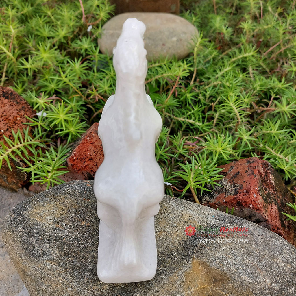 Tượng Ngựa phong thủy tuổi Ngọ đá trắng 12 con giáp 10cm - Đá Non Nước