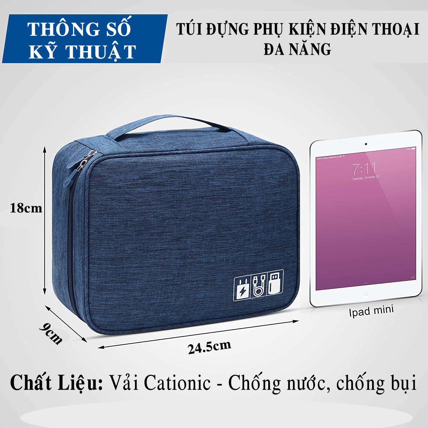 Túi Đựng Phụ Kiện Công Nghệ Chống Nước, Chống Sốc Cao Cấp – Chọn Màu - Túi Bảo Vệ Phụ Kiện Điện Thoại Máy Tính Bảng Laptop Tai Nghe Cáp Sạc Củ Sạc Pin Dự Phòng Chính Hãng Dododios