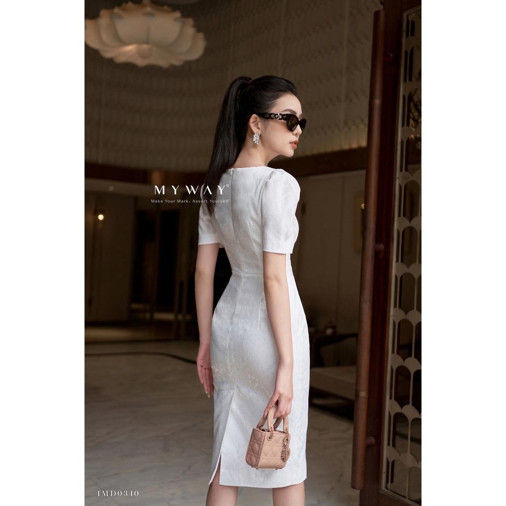 Đầm Nữ Công Sở Dự Tiệc MY WAY Dáng Bút Chì Ngắn Tay Xẻ Sau Sang Trọng 4MD0340