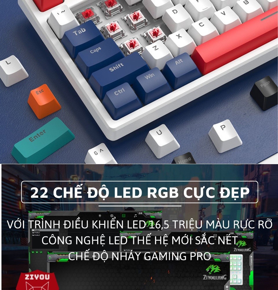 Bàn phím cơ K87 có dây 87 phím Redswitch Cáp Type C rời nhỏ gọn chuyên chơi game