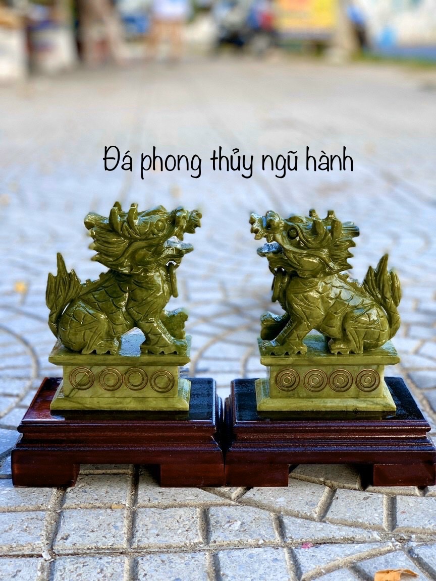 Cặp tượng Kỳ Lân phong thủy đá ngọc ấn độ - Cao 12cm