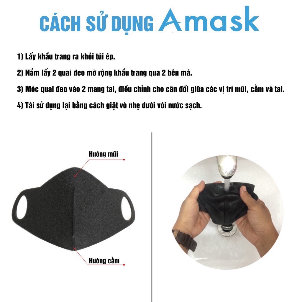 Combo 3 cái Khẩu Trang Amask 3D - Kháng Khuẩn - Chống Bụi Mịn - Tái Sử Dụng Nhiều Lần