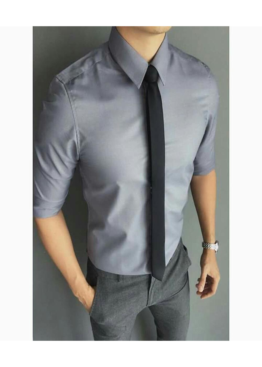 Áo sơ mi nam trơn tay dài thời trang