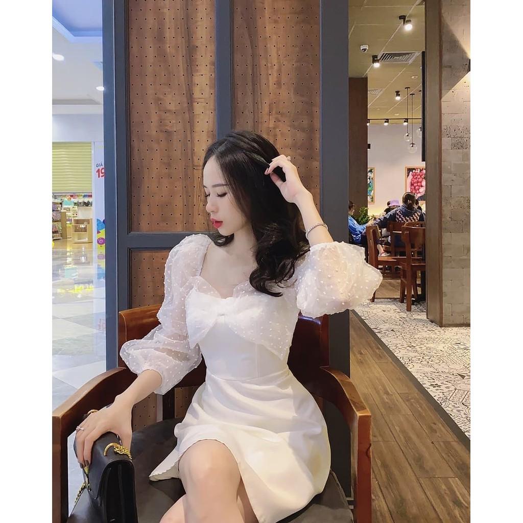 Đầm xòe voan tay phòng kết nơ ngực BY8259