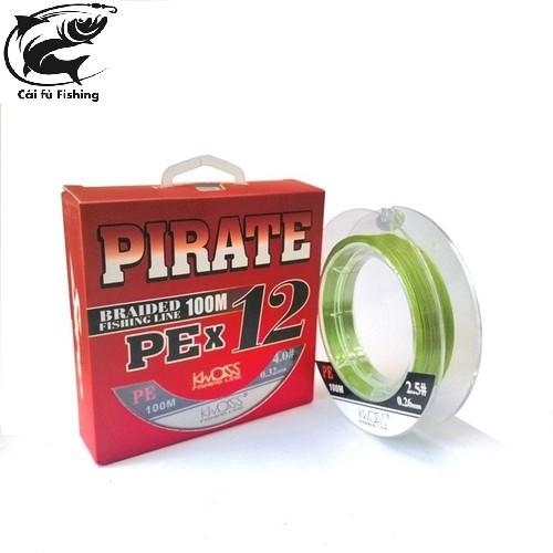 Dây dù câu cá PE X12 PIRATE 12 lõi 100m Siêu bền Siêu mịn Siêu tải màu xanh lá 2 tầng chống thấm - 6.0