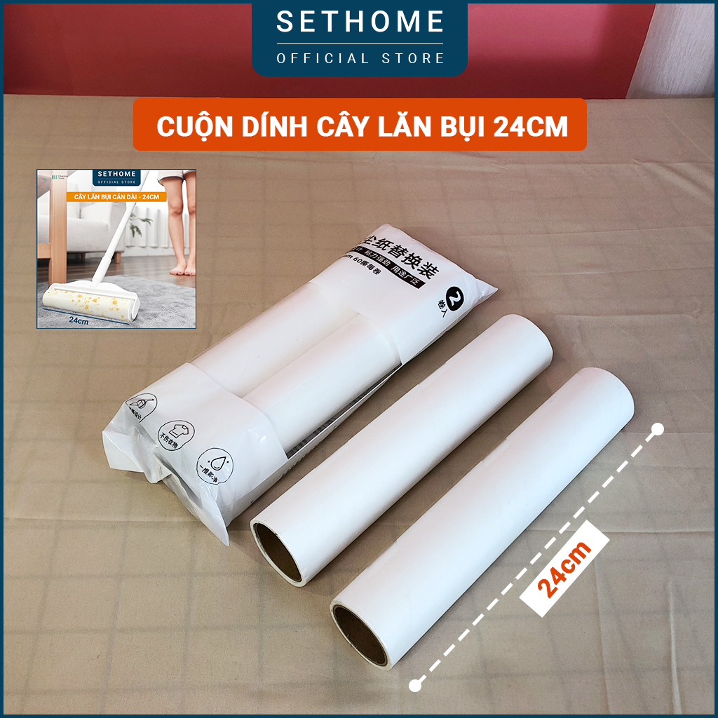 Cuộn dính của cây lăn bụi cán dài 24cm SETHOME lõi dính thay thế làm sạch ga gối quần áo rèm cửa sàn nhà ghế sofa lông chó mèo