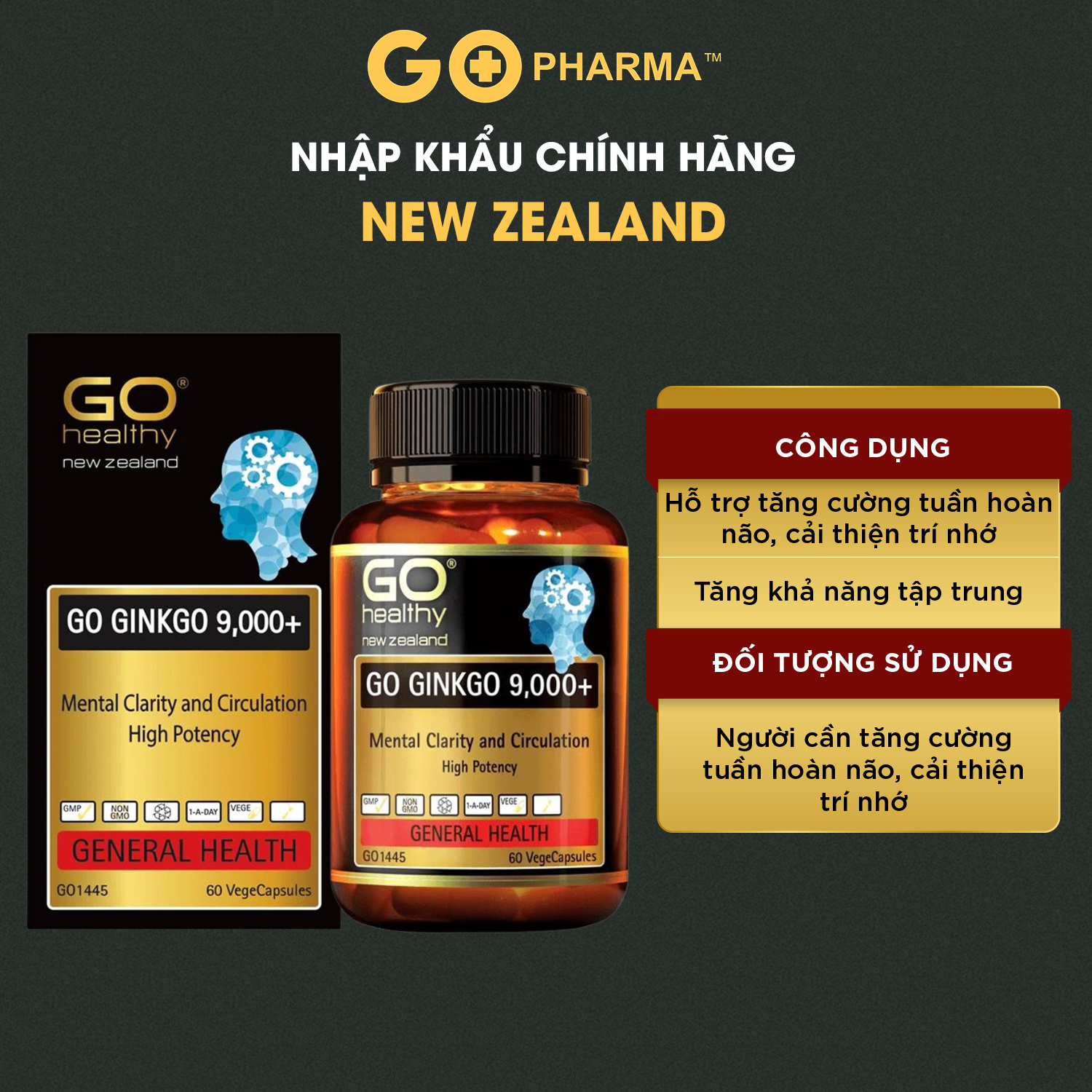 Viên Uống Bổ Não New Zealand GO Ginkgo 9000+ GO Healthy