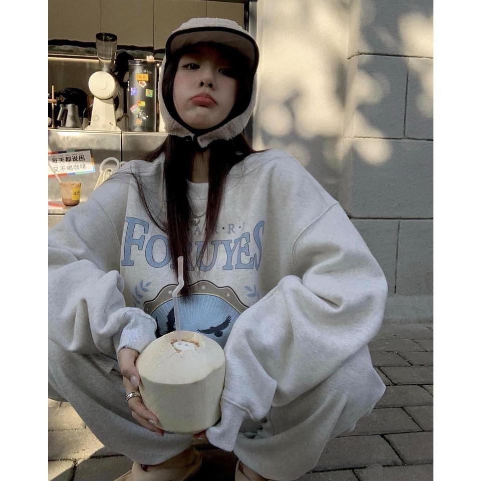 Set Bộ Nỉ Ngoại Sweater Kèm Quần Jogger Set Bộ Dài Tay Kèm Quần Jogger Dáng Rộng Siêu Xinh Màu Xám Mountain