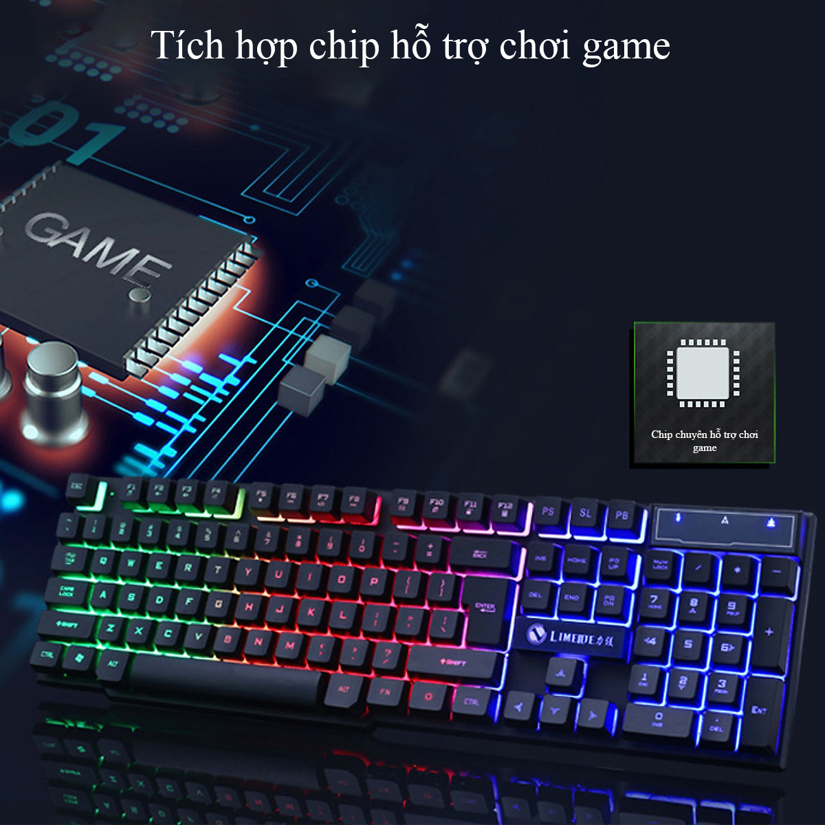 Bộ bàn phím chuột máy tính GTX300 vuông đèn led lung linh, bàn phím vãn phòng, chơi game- K1316