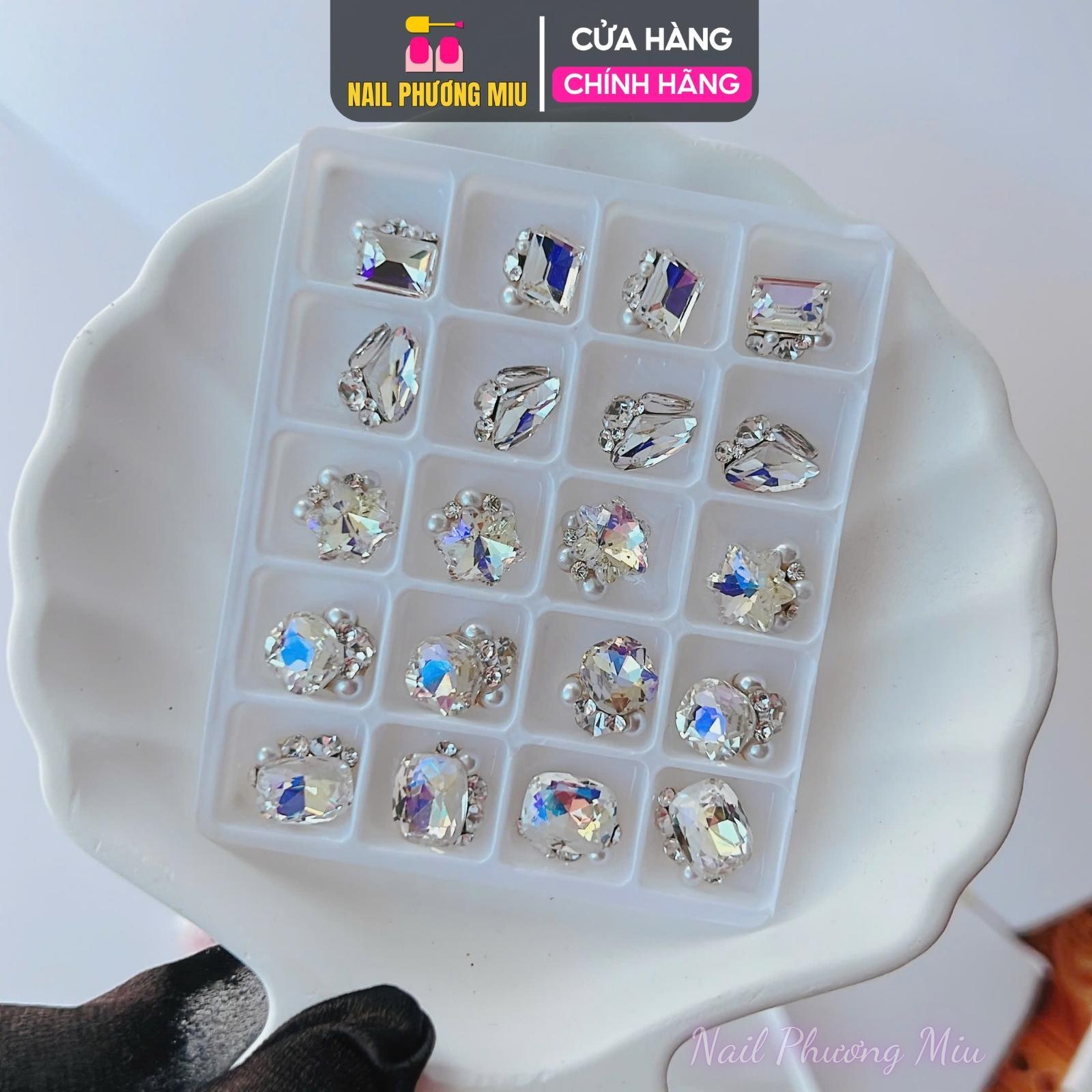 Đá Khối Chùm Trang Trí Nail - Set 20 Viên, Đá Cao Cấp Siêu Sáng, Phụ Kiện Trang Trí Móng Đẹp Nữ Women