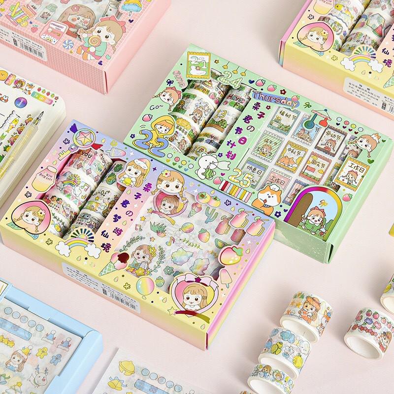 Washi Tape Sticker Cute Hình Dán Bullet Journal Cô Bé Đáng Yêu Hộp Washi Stickers Trang Trí Sổ Tay