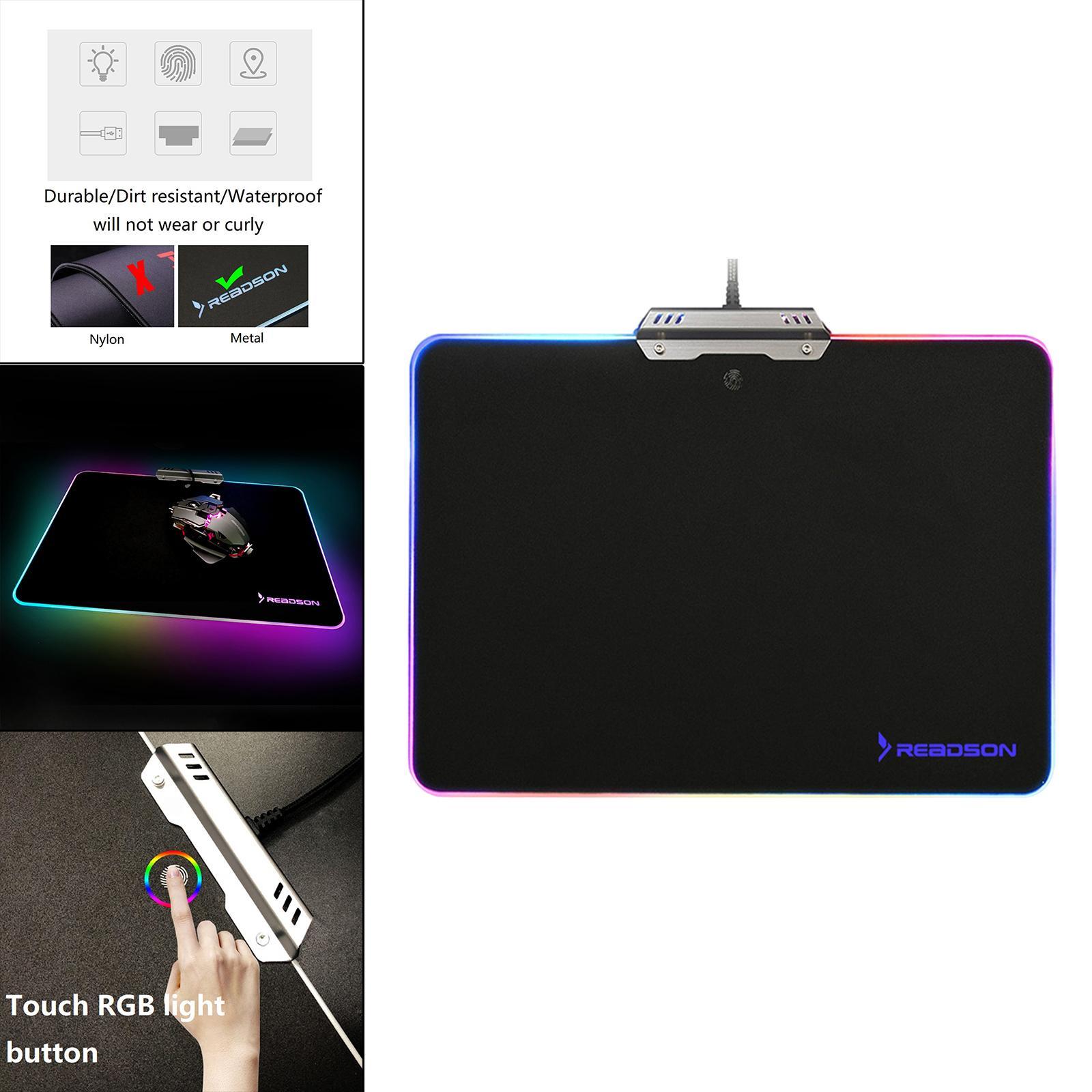 Metal Gaming Mouse Pad Anti-Slip Mouse Mat with Backlit for Office Home