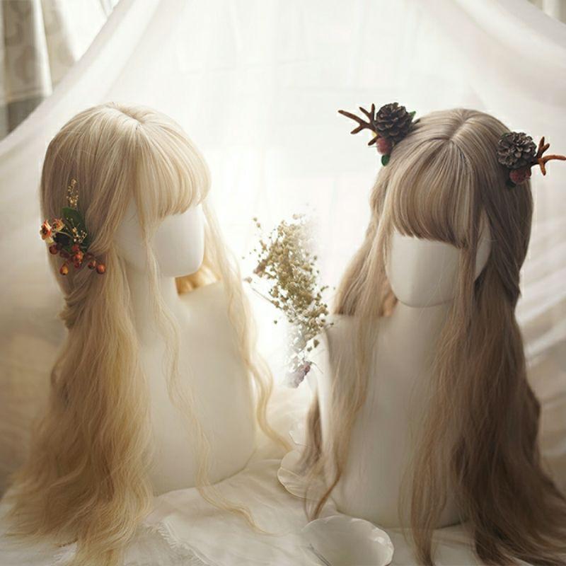 Wig teen/lolita/cosplay vàng nâu mật ong A8215 xoăn trục - Nguyên đầu dài