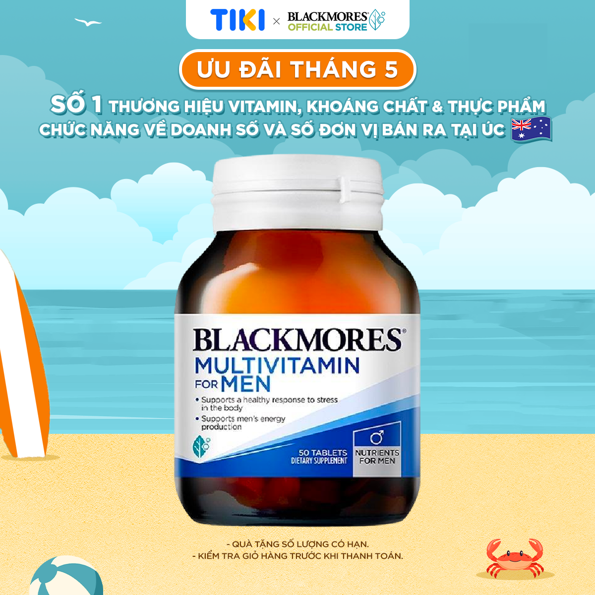 Vitamin Tổng Hợp Hỗ Trợ Sức Khỏe Nam Giới Blackmores Multivitamin For Men Lọ 50 Viên