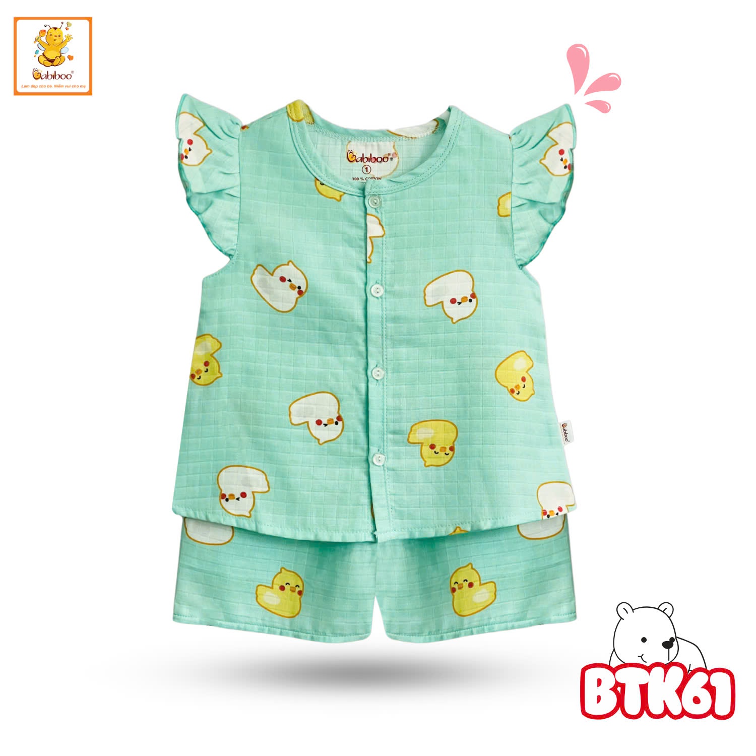 Đồ bộ bé gái Babiboo bộ sát nách nách tiên vải xô tre mềm mát, xinh xắn BTK61 ( Họa tiết ngãu nhiên)