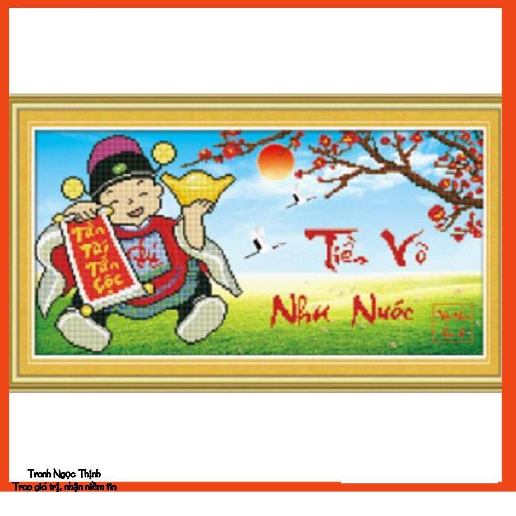 Tranh đính đá cao cấp thần tài tiền vô như nước H937- KT: Tranh: 63x36Cm