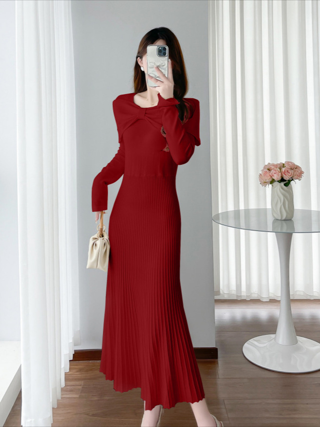 Đầm Len Dệt Kim Cổ Nơ Kiểu Pháp Cổ Điển AL07 - Hàng Quảng Châu Cao Cấp