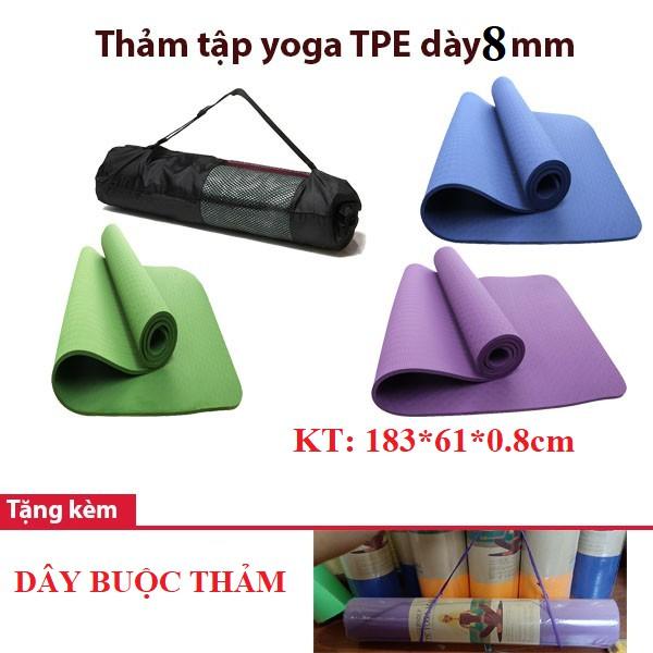 Thảm tập yoga TPE 8mm Đúc 1 lớp tặng dây buộc