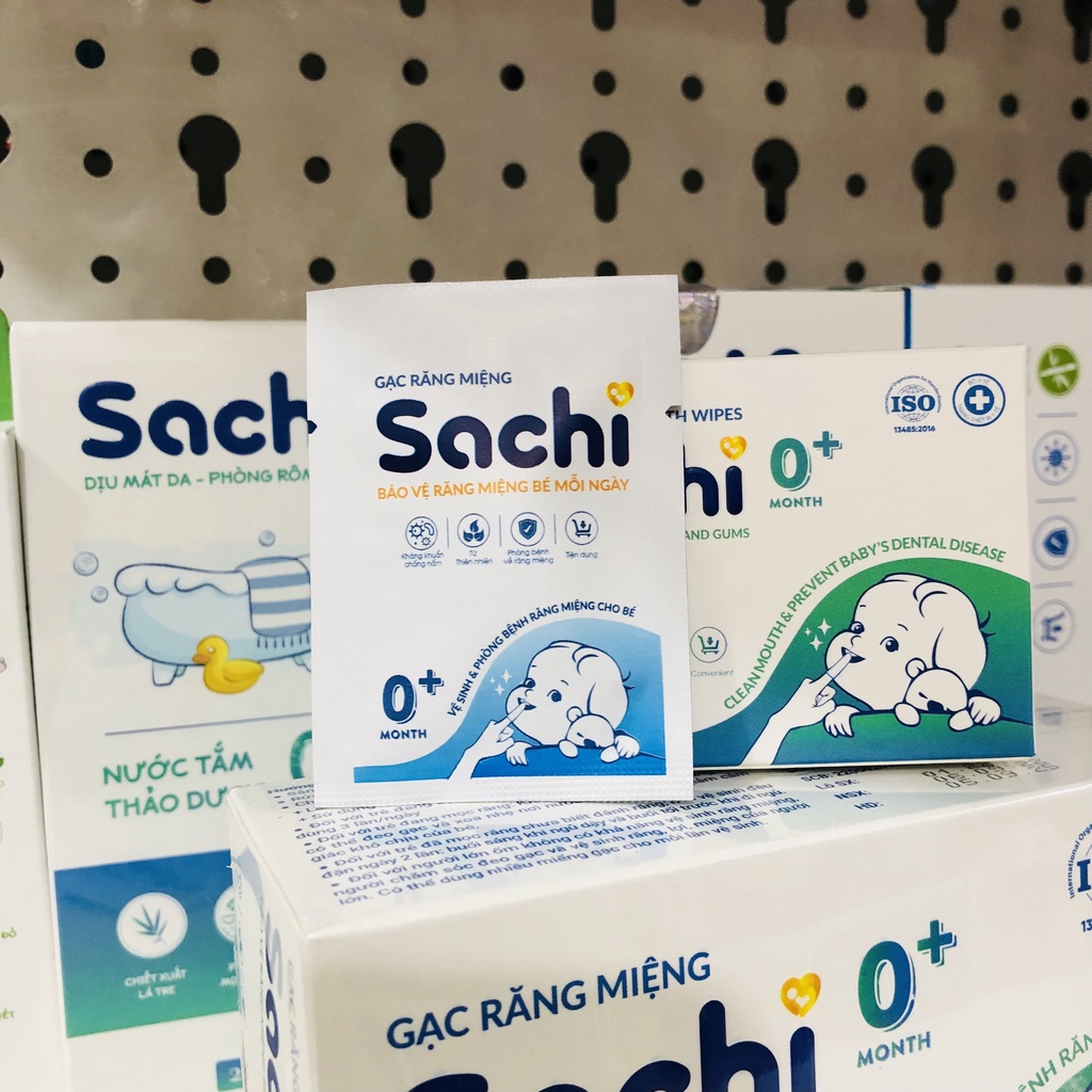 Gạc răng miệng Sachi - Rơ lưỡi, Vệ sinh răng miệng cho bé - Hộp 30 gói