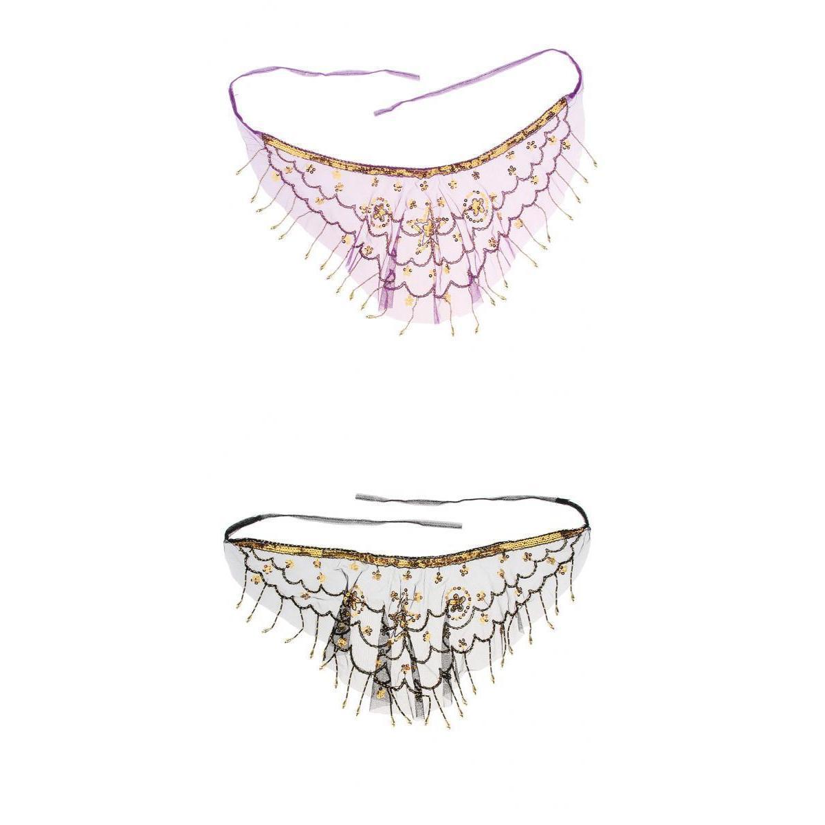 2 pieces Lady Belly Dance Beaded Sequins Face Halloween Costume Accessory