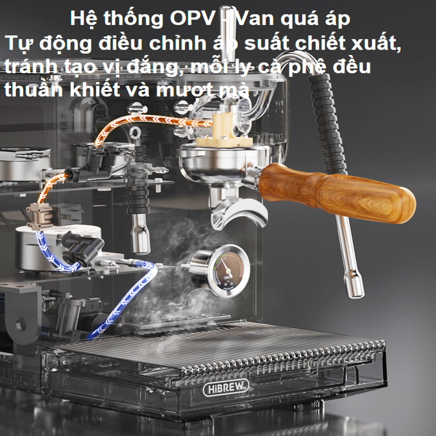 [ Hàng chính hãng] Máy pha cà phê Espresso, Cappuccino, Latte - Dòng chuyên nghiệp. Thương hiệu Mỹ cao cấp HiBREW - H21