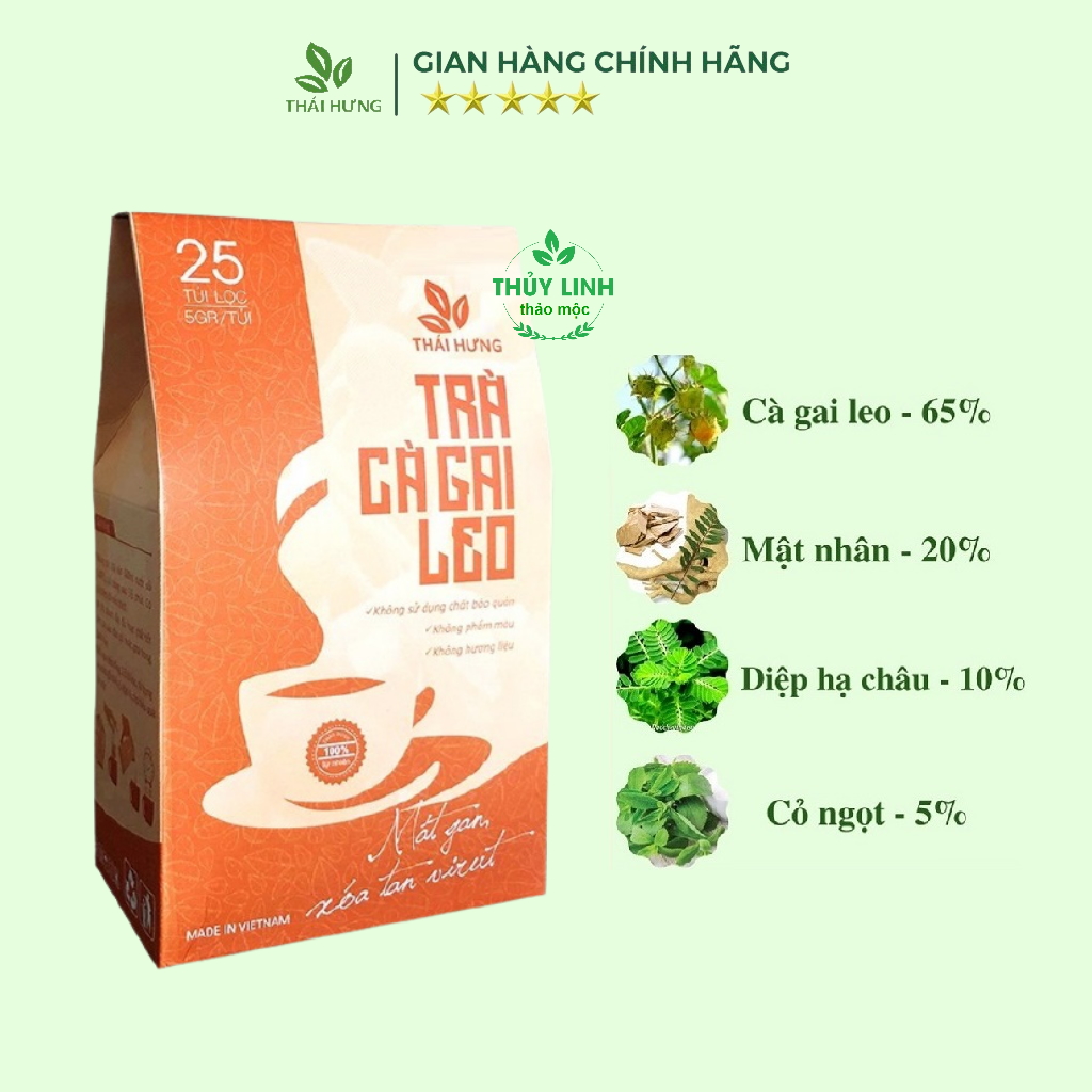 Trà Cà gai leo Thái Hưng - Thải độc gan, mát gan, giải rượu - Hộp 25 túi lọc 5g