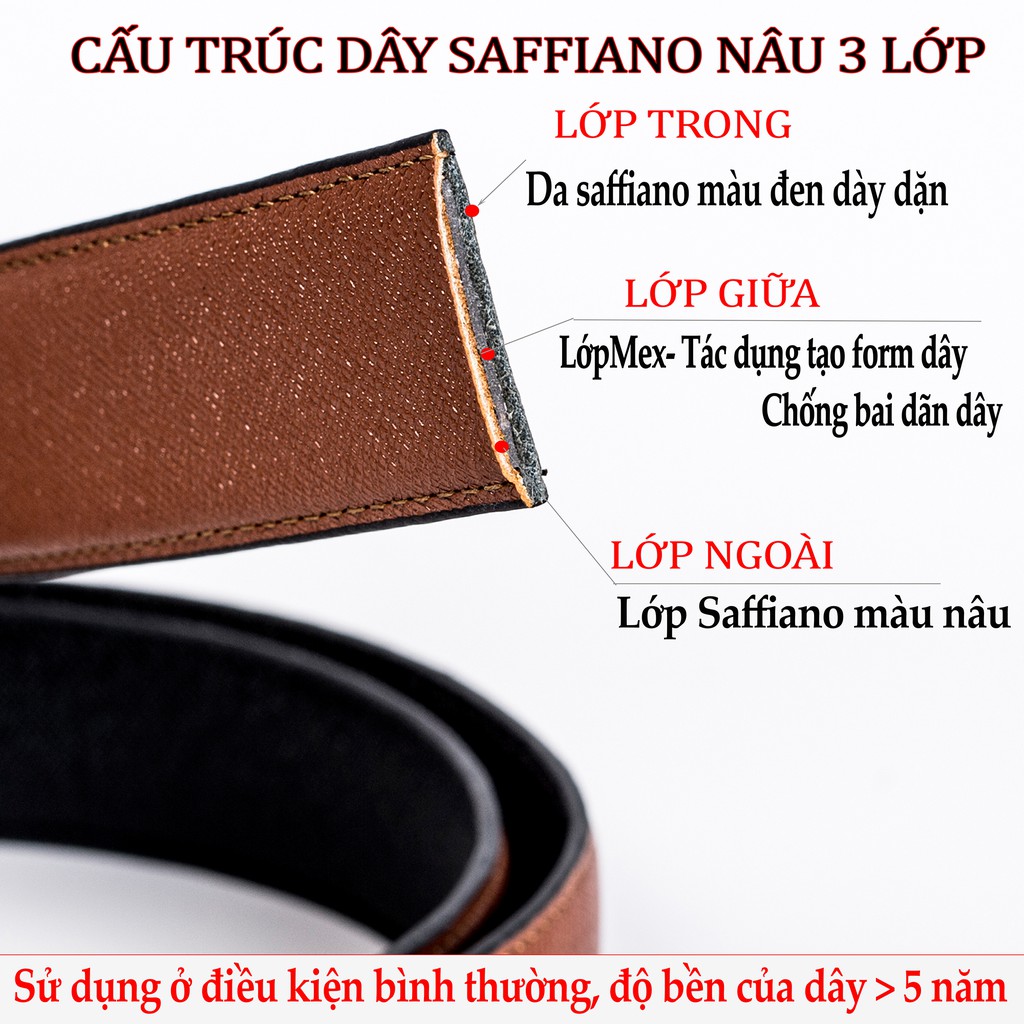 Thắt lưng nam khóa xoay dùng được 2 mặt dây nâu và đen, dây nịt nam da bò saffiano siêu đẹp, dây nịt khóa cài da bò thật, bảo hành 12 tháng