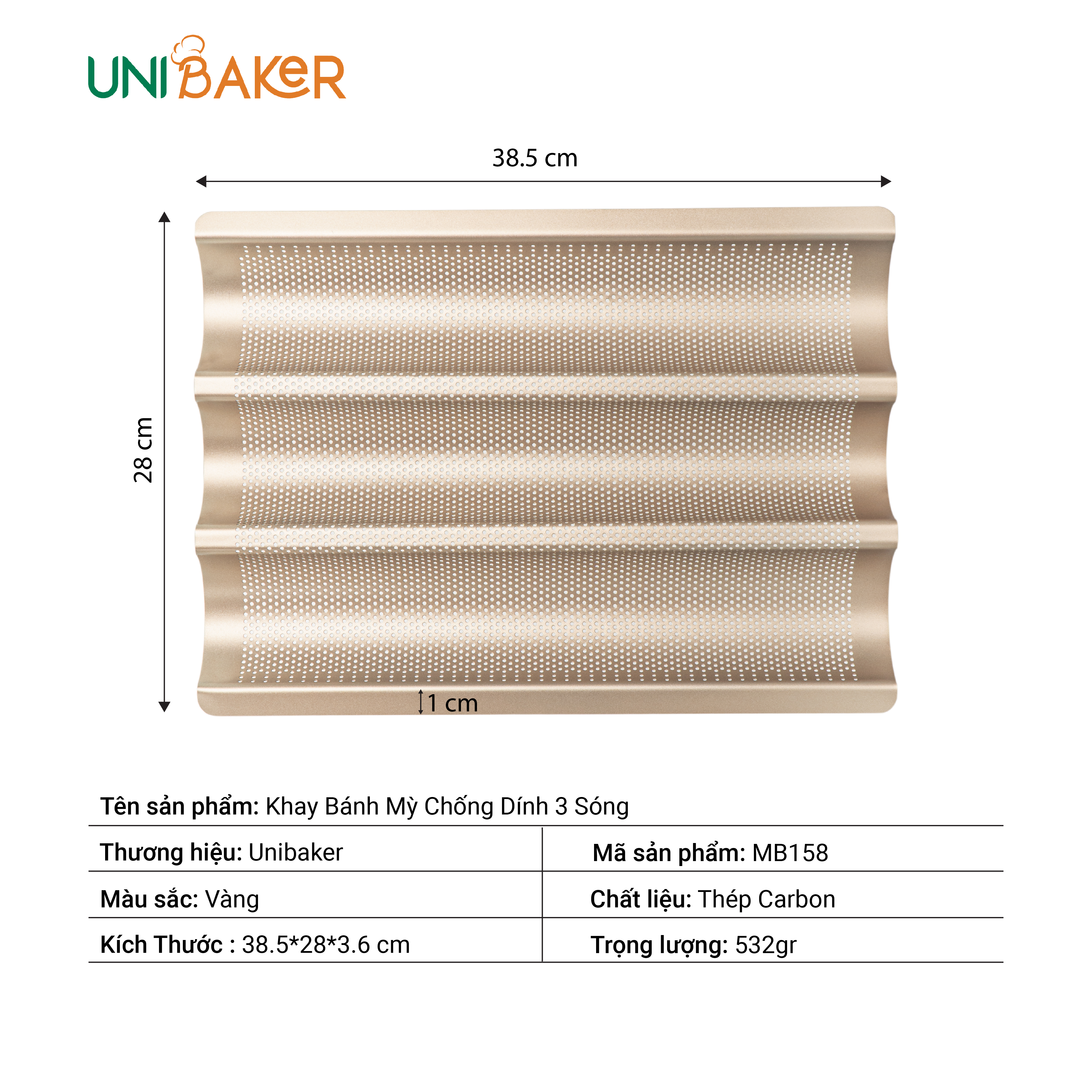 KHAY BÁNH MÌ CHỐNG DÍNH 3 SÓNG UNIBAKER MB158