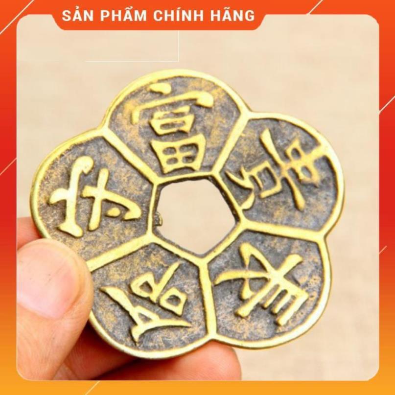 (HÀNG HOT SIÊU CHÂT) Đồng tiền hoa mai 5 cánh- phụ kiện phong thủy, cầu tài lộc- brown 206570