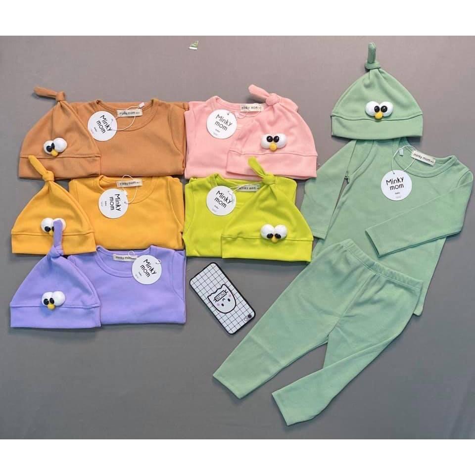 Bộ dài tay thun gân kèm nón mắt Minky Mom cho bé trai bé gái từ 5-15kg