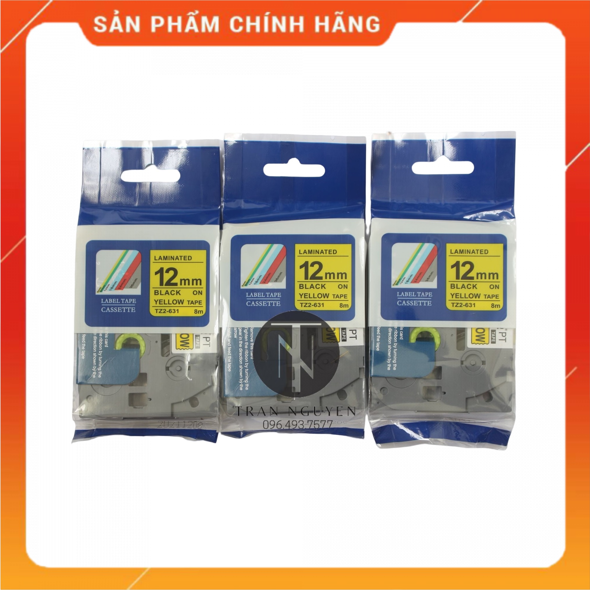 Tz2-631 Nhãn in đa lớp 12mm x 8m - Đen nền vàng - Hàng nhập khẩu