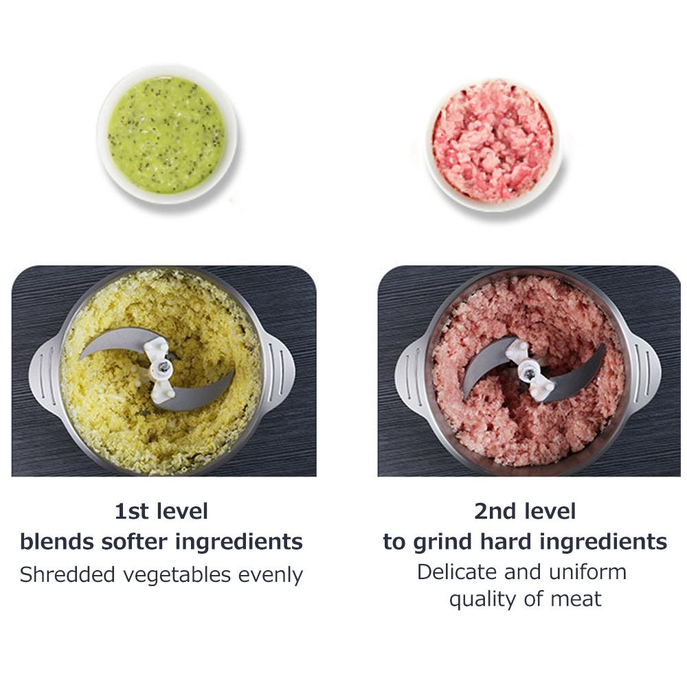 Electric Meat Grinder Homgeek 2L Large Household Capacity Stainless Steel 2 Gears 250W High Power Kitchen Cooker Blender