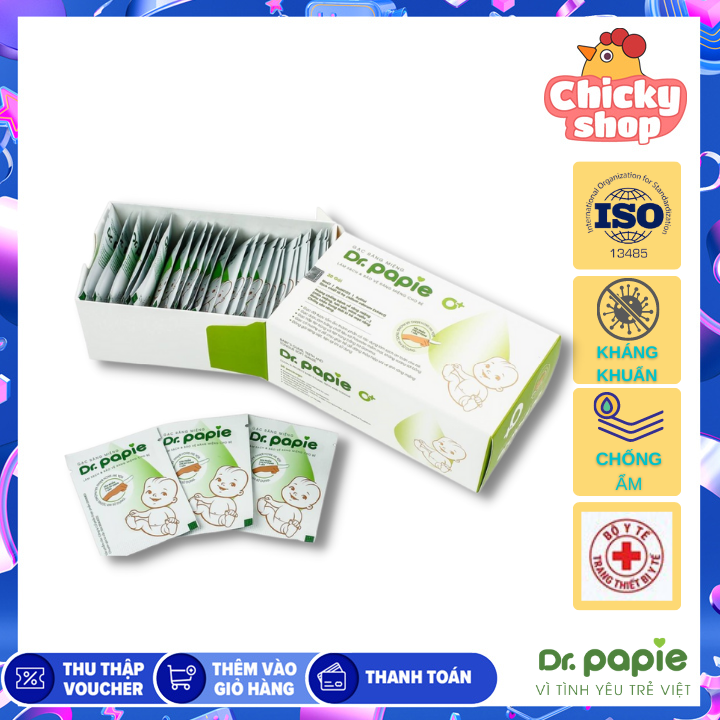 Gạc Rơ Lưỡi, Vệ Sinh Răng Miệng Cho Bé Dr Papie (1 hộp 30 gói)