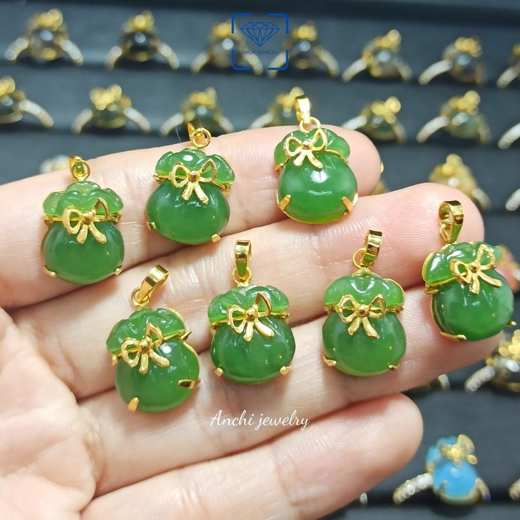 Mặt dây chuyền túi tiền xanh bích phong thủy - tài lộc - hanh thông, Anchi jewelry