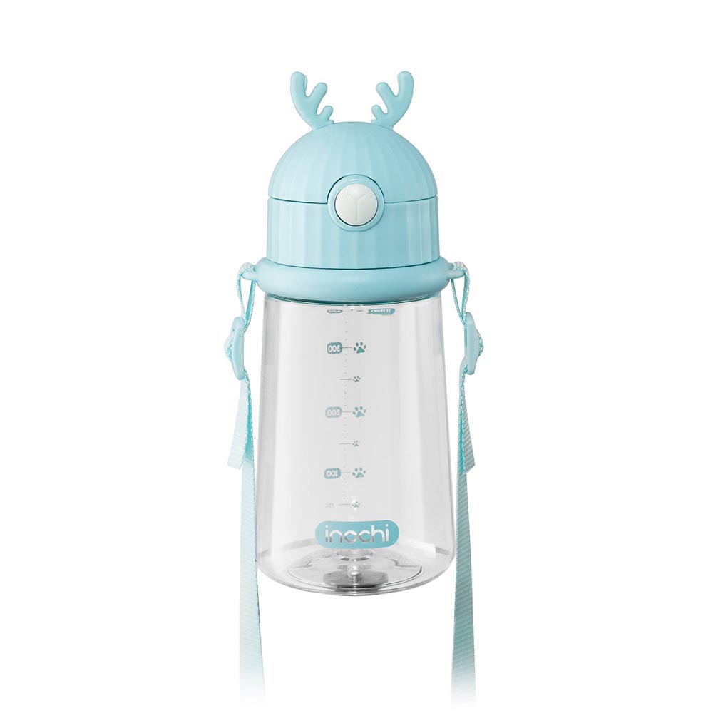 Bình nước có ống mút, có dây đeo Goki Rudy 450ml nắp xừng hươu ngộ nghĩnh - Hàng xuất Nhật