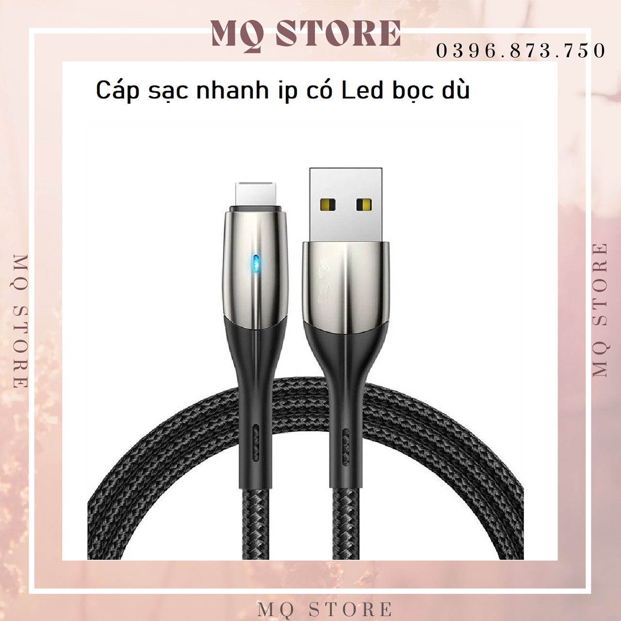 Hình ảnh Cáp sạc nhanh ip 3A H-C12 chân ip có đèn báo, bọc dù cao cấp Kai Nguyễn ( hàng chính hãng)