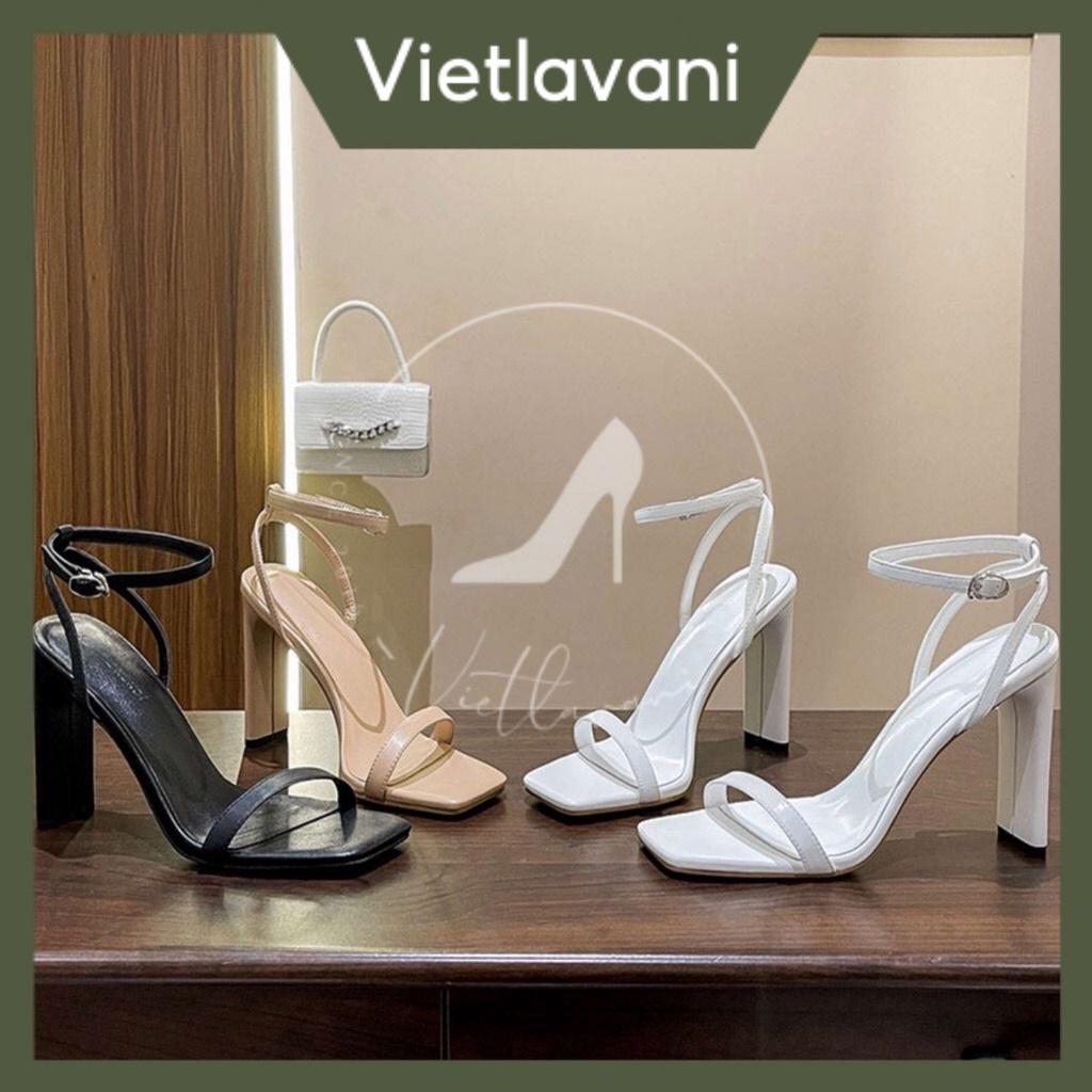 Giày sandal nữ mã S47 mũi vuông cao 9cm gót dẹp hàng đẹp sang chảnh trend 2022 có 2 màu trắng và đen