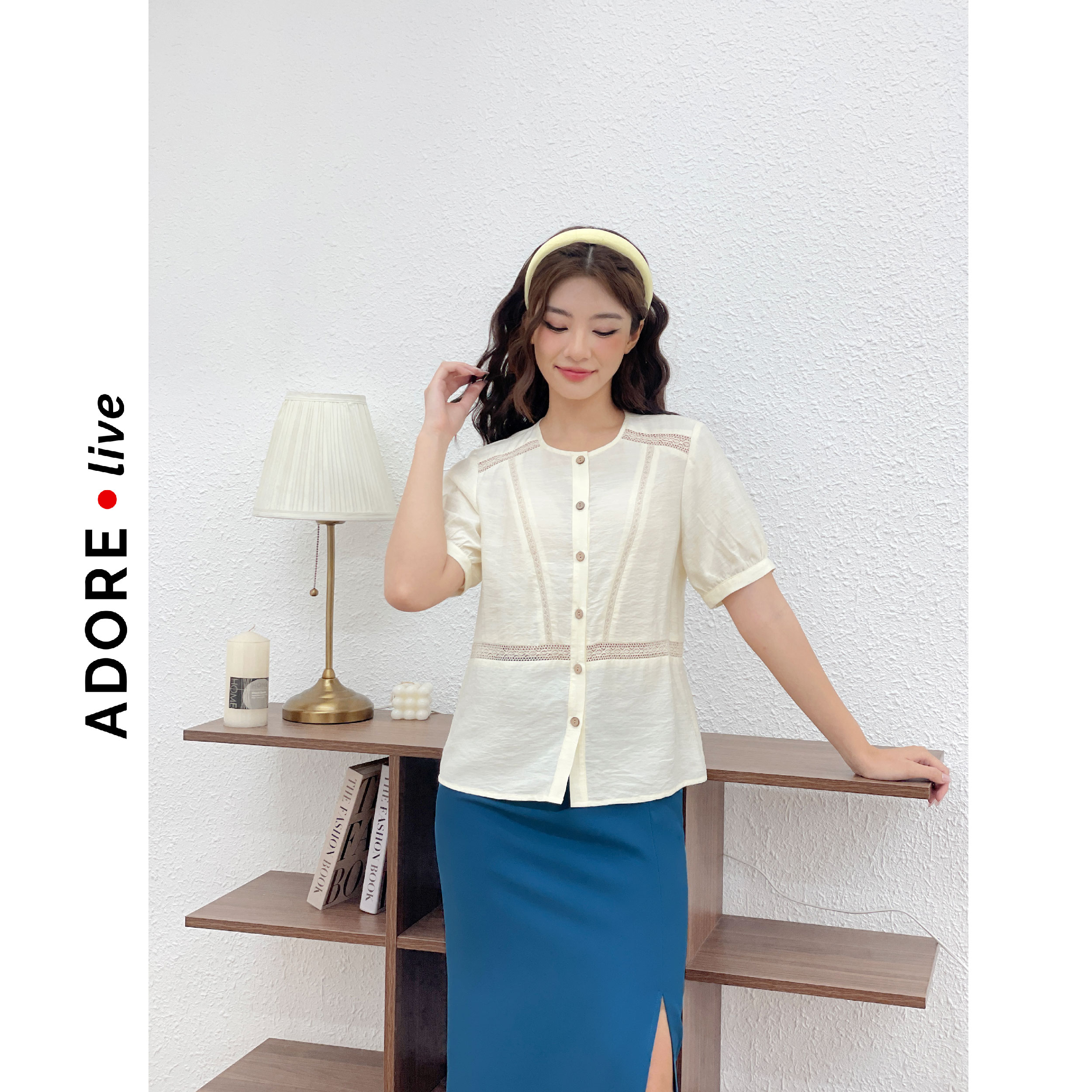 Áo sơ mi Tops casual style đũi  phối ren 321TO1044 ADORE DRESS